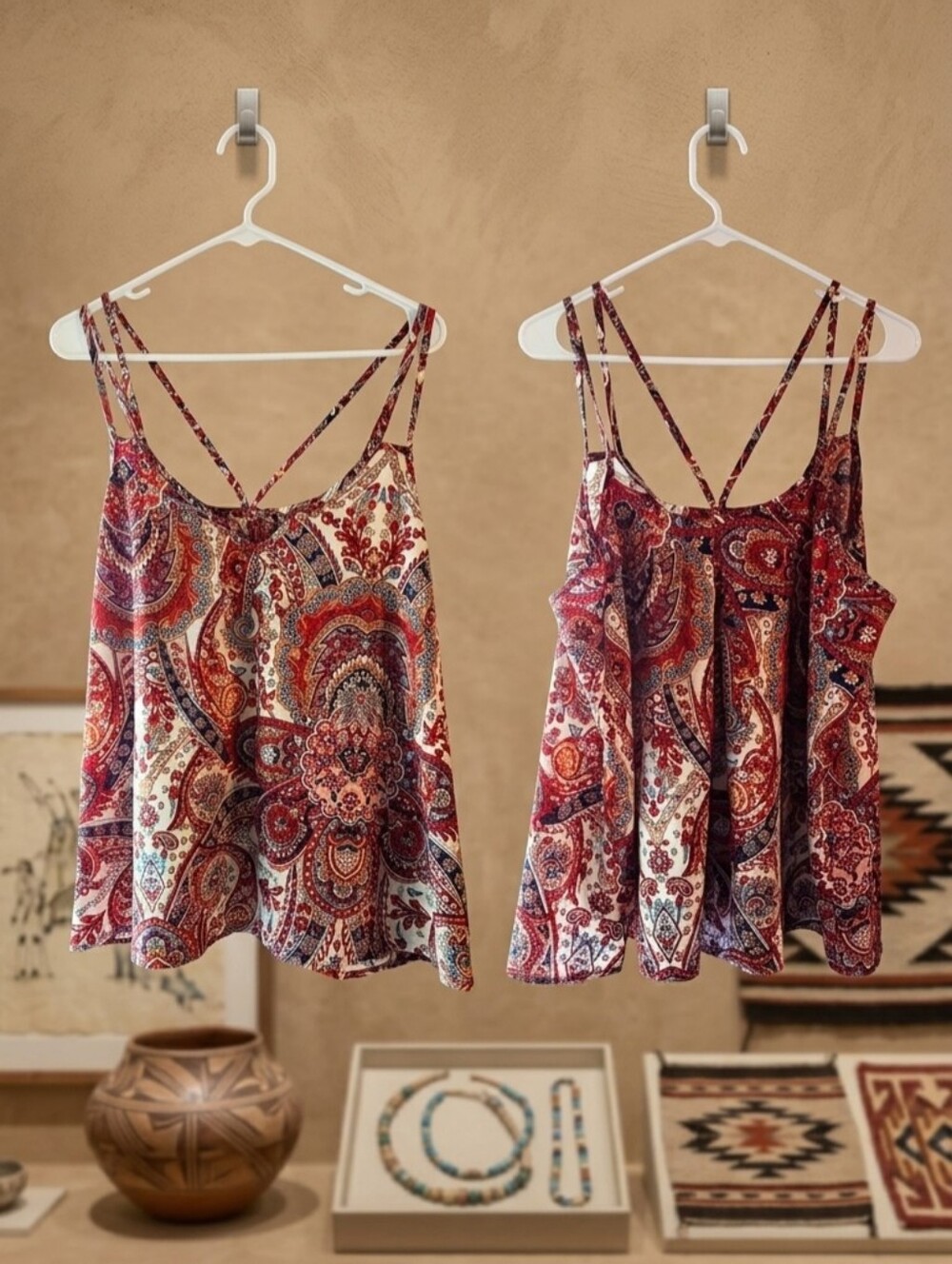 SHEIN Red Paisley Double-Strap Camisole